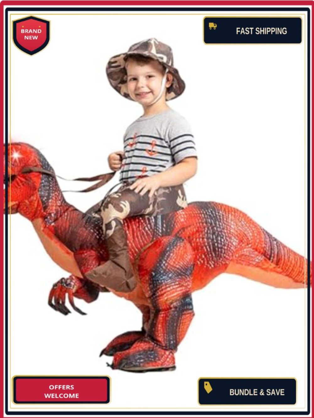 Inflatable Dinosaur Costume Kids Halloween Blow Up T-Rex Cosplay